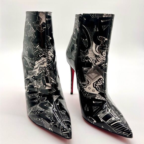Christian Louboutin So Kate 100 Booty Patent Nicograf Graffiti Booties EU 38 US8 - Picture 2 of 12